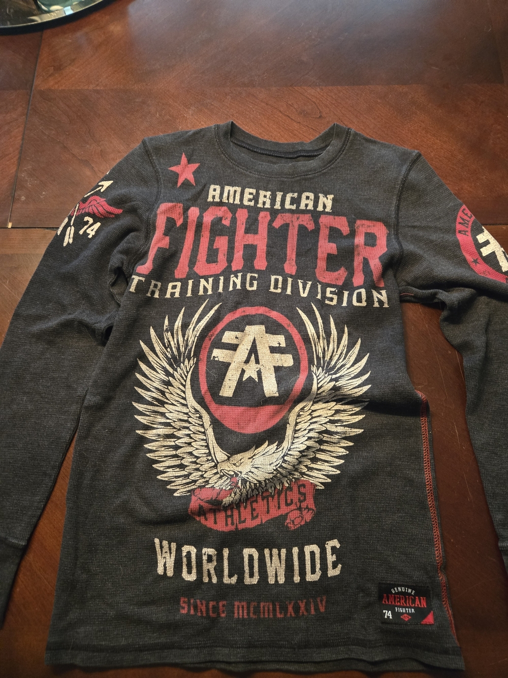 American Fighter Kids' Gray Graphic Long-Sleeve Top